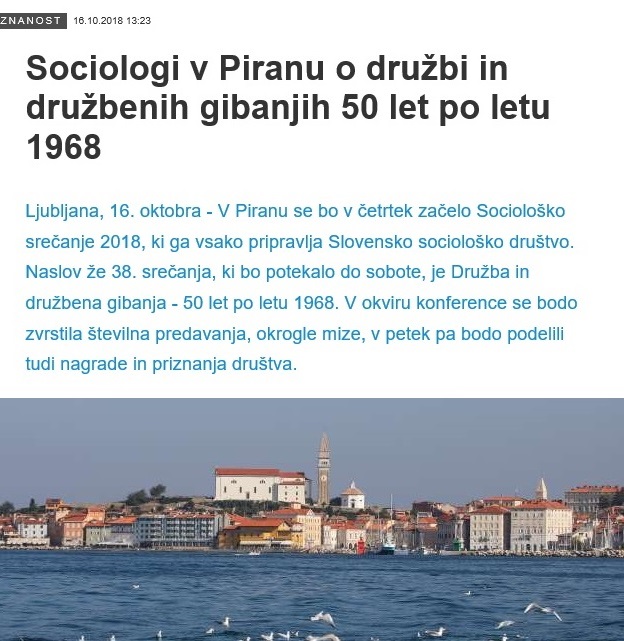 STA: “Sociologi v Piranu o družbi in družbenih gibanjih 50 let po letu 1968”